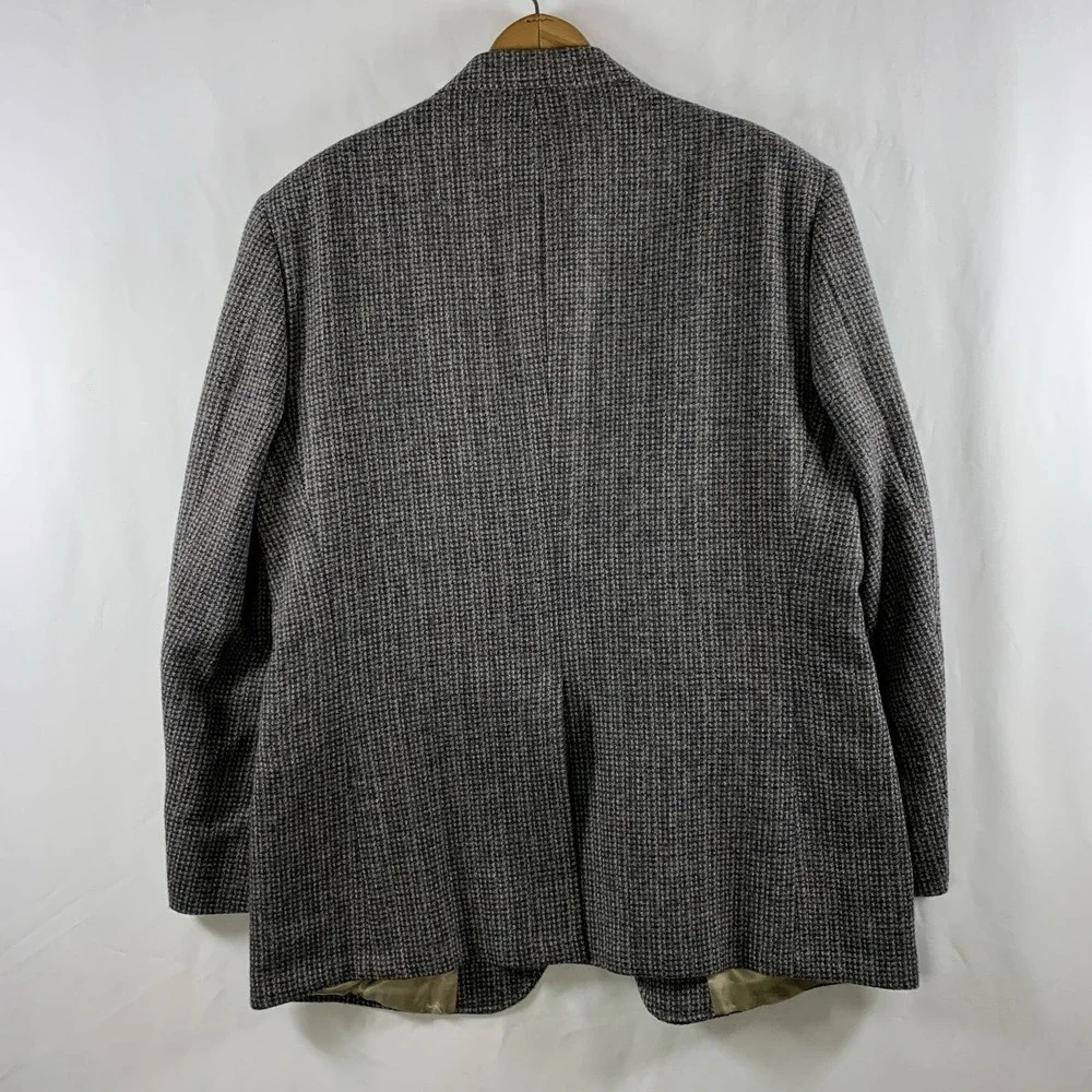 VTG 70s Mens Unstructured Wool Tweed Micro Check Sport Coat Size 40 42R Ivy Prep